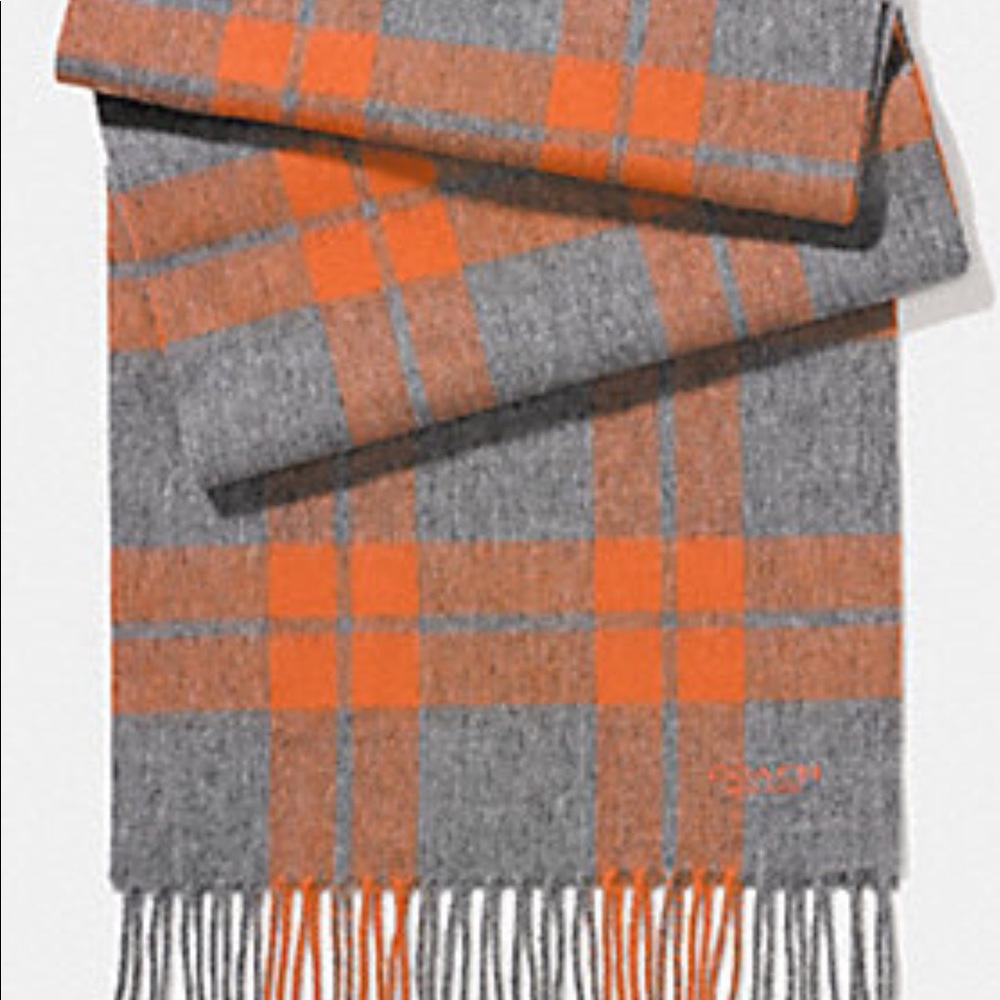 COACH F86538 CASHMERE BLEND MOUNT PLAID SCARF